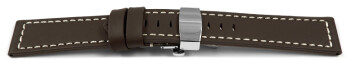 Boucle déployante papillon-bracelet de montre cuir-marron foncé 20mm Dorée