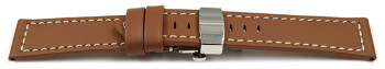 Boucle déployante papillon-bracelet de montre cuir - marron clair 20mm Acier