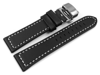 Boucle déployante papillon - bracelet de montre cuir - noir 24mm Acier