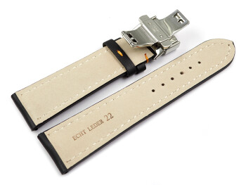 Boucle déployante papillon-veau rembourrage épais-lisse, noir, couture orange 22mm Acier