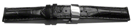 Boucle déployante papillon -rembourrage épais-croco-noir 22mm Acier