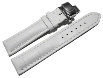 Boucle déployante papillon- rembourrage épais-croco-blanc 24mm Acier