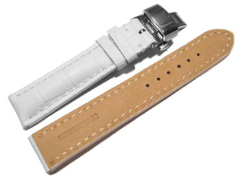 Boucle déployante papillon- rembourrage épais-croco-blanc 24mm Acier