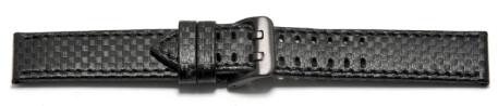 Bracelet montre - cuir noir - gaufrage façon carbone - double ardillon noir - couture noire