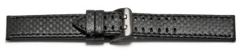 Bracelet montre - cuir noir - gaufrage façon carbone - double ardillon noir - couture noire