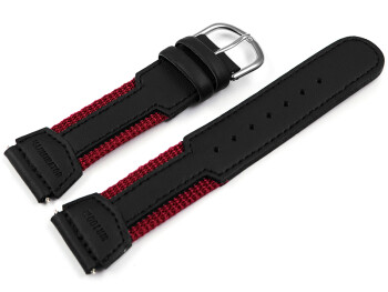 Bracelet montre Casio p. AQ-150WB, AQ-150WB-4BV cuir noir / textil rouge