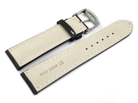 Bracelet de montre - rembourrage épais - lisse - noir - surpiqué - 19, 21, 23 mm