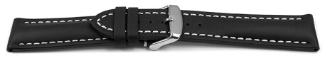 Bracelet de montre - rembourrage épais - lisse - noir - surpiqué - 19, 21, 23 mm