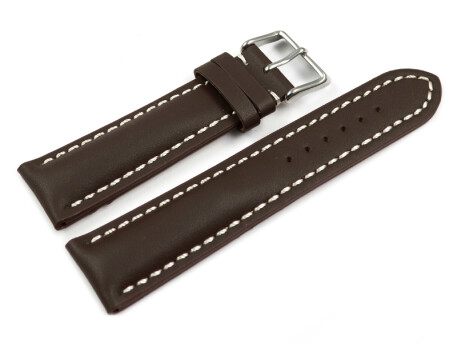 Bracelet de montre - rembourrage épais - lisse - marron foncé - surpiqué - 19, 21, 23 mm