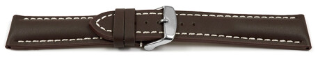 Bracelet de montre - rembourrage épais - lisse - marron foncé - surpiqué - 21mm Acier