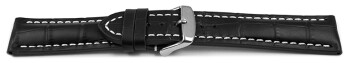 Bracelet de montre - rembourrage épais - grain croco - noir - 19mm Acier