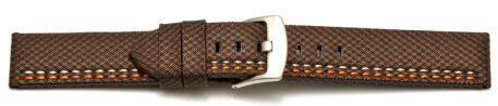 Bracelet-montre - ardillon large - high-tech - aspect textile - marron - couture orange et blanche