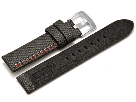 Bracelet-montre - ardillon large - high-tech - aspect textile - gris - couture rouge et blanche
