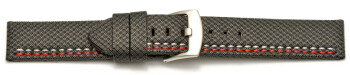 Bracelet-montre - ardillon large - high-tech - aspect textile - gris - couture rouge et blanche 20mm 22mm 24mm 26mm