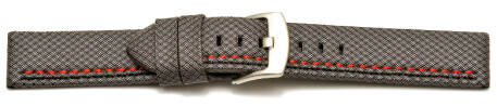 Bracelet-montre - ardillon large - high-tech - aspect textile - gris - couture rouge et noire 20mm 22mm 24mm 26mm