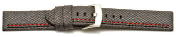 Bracelet-montre - ardillon large - high-tech - aspect textile - gris - couture rouge et noire 20mm 22mm 24mm 26mm