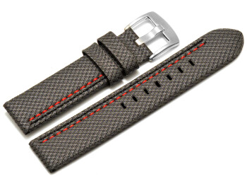 Bracelet-montre - ardillon large - high-tech - aspect textile - gris - couture rouge et noire