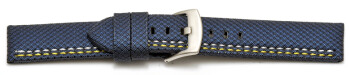 Bracelet-montre - ardillon large - high-tech - aspect textile - bleu - couture jaune et blanche 20mm