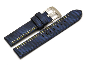 Bracelet-montre - ardillon large - high-tech - aspect textile - bleu - couture jaune et blanche 20mm