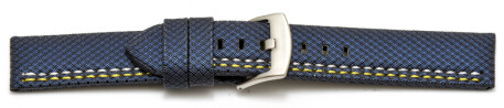 Bracelet-montre - ardillon large - high-tech - aspect textile - bleu - couture jaune et blanche 26mm