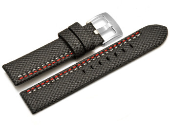 Bracelet-montre - ardillon large - high-tech - aspect textile - gris - couture rouge et blanche 20mm