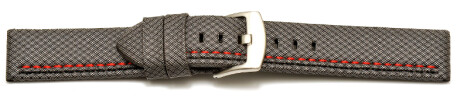 Bracelet-montre - ardillon large - high-tech - aspect textile - gris - couture rouge et noire 20mm