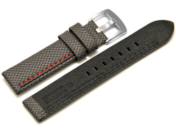 Bracelet-montre - ardillon large - high-tech - aspect textile - gris - couture rouge et noire 20mm