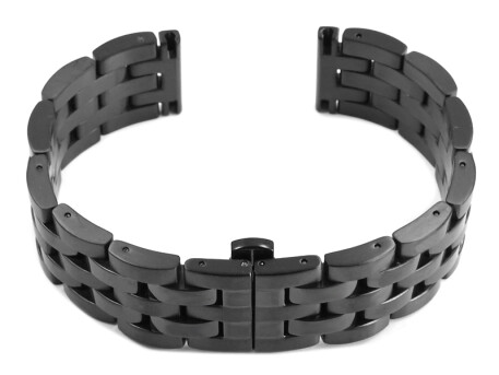 Bracelet montre à déployante papillon - acier inox massif noir - 18, 20, 22mm