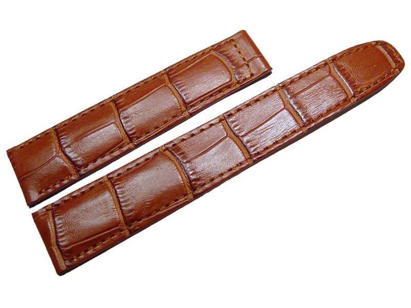 16 mm BRACELET VEAU VERITABLE FACON ALLIGATOR MARRON CLAIR GOLD COUSU