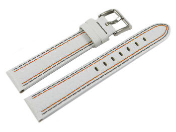 Bracelet Lotus cuir blanc couture orange et gris...