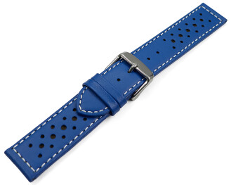 Bracelet de montre - cuir de veau perforé - surpiqué - bleu