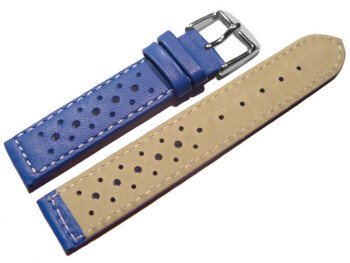 Bracelet de montre - cuir de veau perforé - surpiqué - bleu 18mm acier