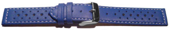 Bracelet de montre - cuir de veau perforé - surpiqué - bleu 20mm boucle dorée