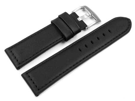 Bracelet montre à boucle ardillon large - cuir lisse - noir