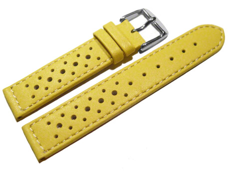 Bracelet de montre - cuir de veau perforé - surpiqué - jaune