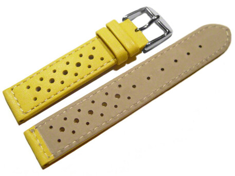 Bracelet de montre - cuir de veau perforé - surpiqué - jaune