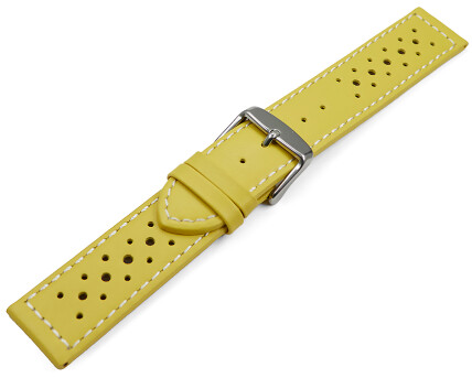 Bracelet de montre - cuir de veau perforé - surpiqué - jaune