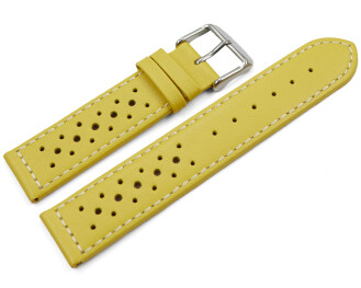 Bracelet de montre - cuir de veau perforé - surpiqué - jaune