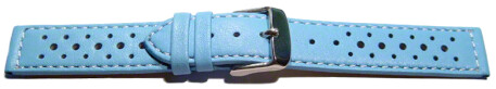 Bracelet de montre - cuir de veau perforé - surpiqué - bleu ciel