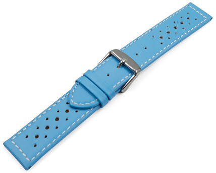 Bracelet de montre - cuir de veau perforé - surpiqué - bleu ciel