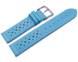 Bracelet de montre - cuir de veau perforé - surpiqué - bleu ciel