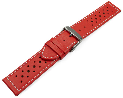 Bracelet de montre - cuir de veau perforé - surpiqué - rouge