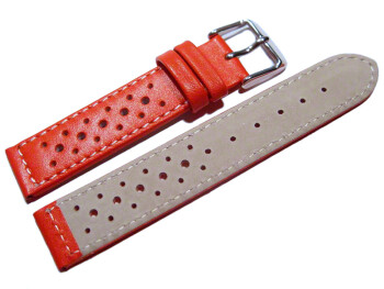 Bracelet de montre - cuir de veau perforé - surpiqué - rouge