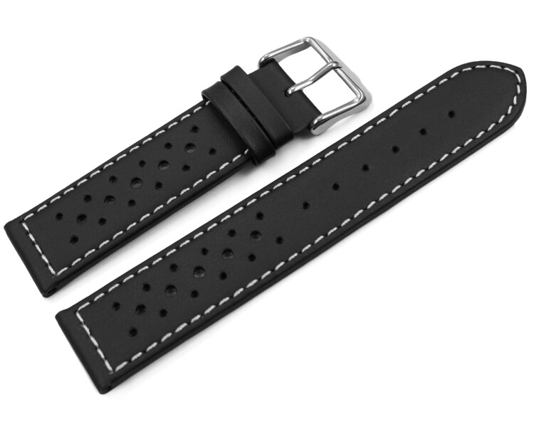 Bracelet de montre cuir de veau perforé surpiqué noir