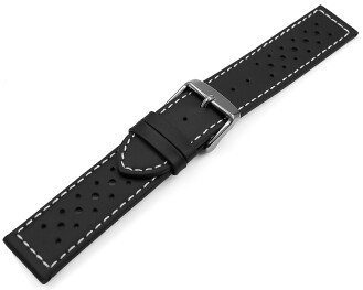 Bracelet de montre - cuir de veau perforé - surpiqué - noir