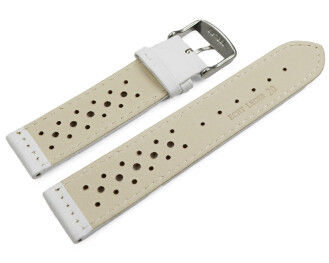 Bracelet de montre - cuir de veau perforé - blanc - cout. blanche