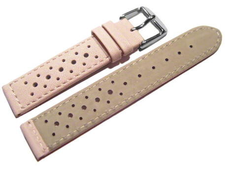 Bracelet de montre - cuir de veau perforé - surpiqué - rose pâle