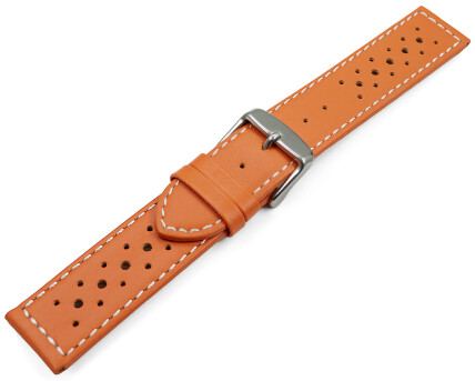 Bracelet de montre - cuir de veau perforé - surpiqué - orange