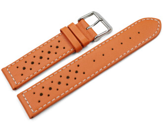 Bracelet de montre - cuir de veau perforé - surpiqué - orange