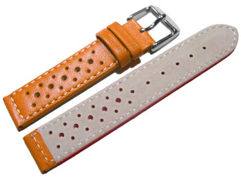 Bracelet de montre - cuir de veau perforé - surpiqué - orange